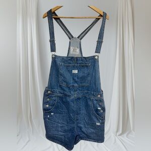 Levi's Vintage Style Denim Light Wash Shortalls Shorts Overalls Women's XLarge